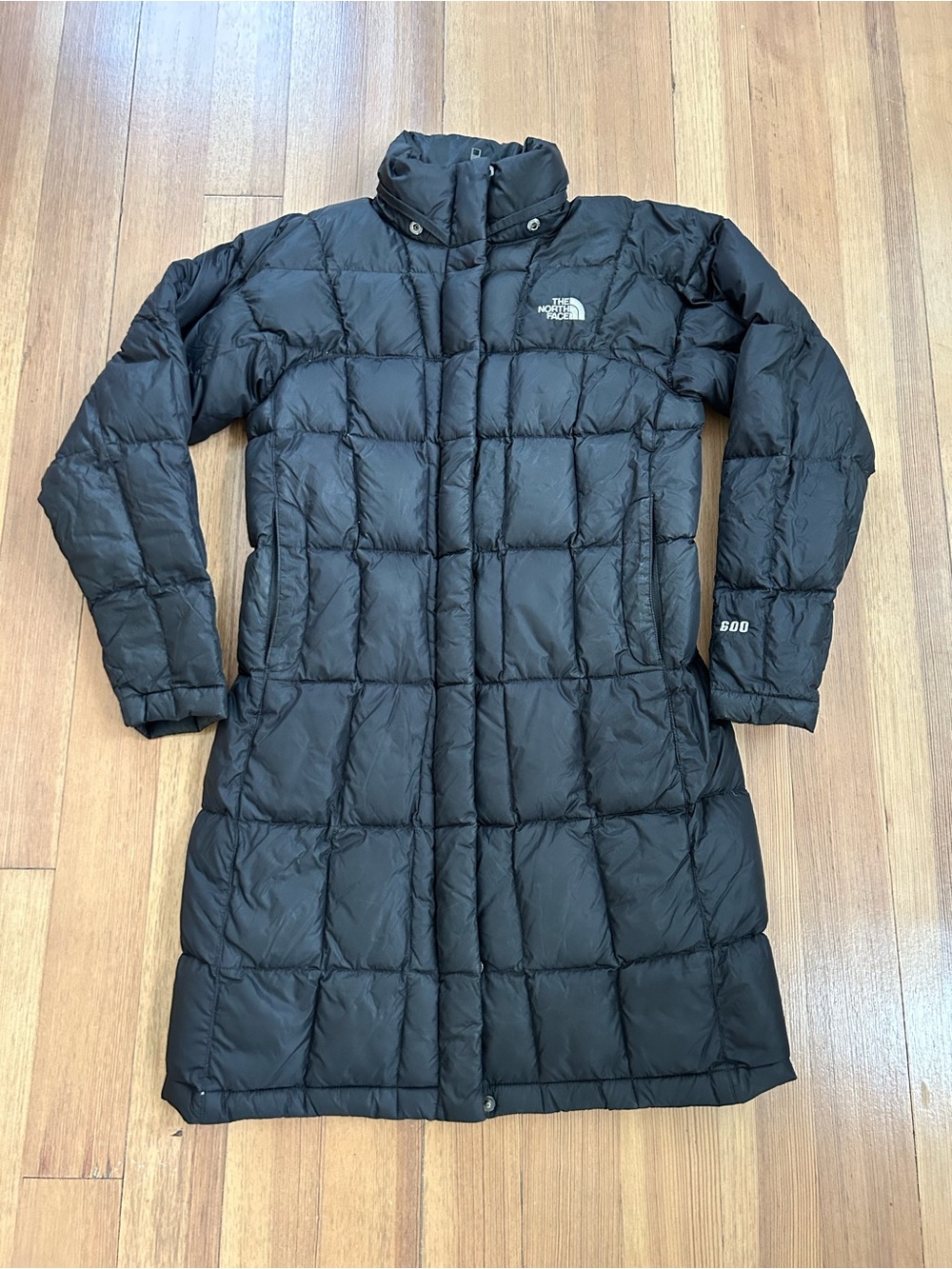 The North Face Long Puffer Jacket Women Small Blue Goose Down 600 NO HOOD XS